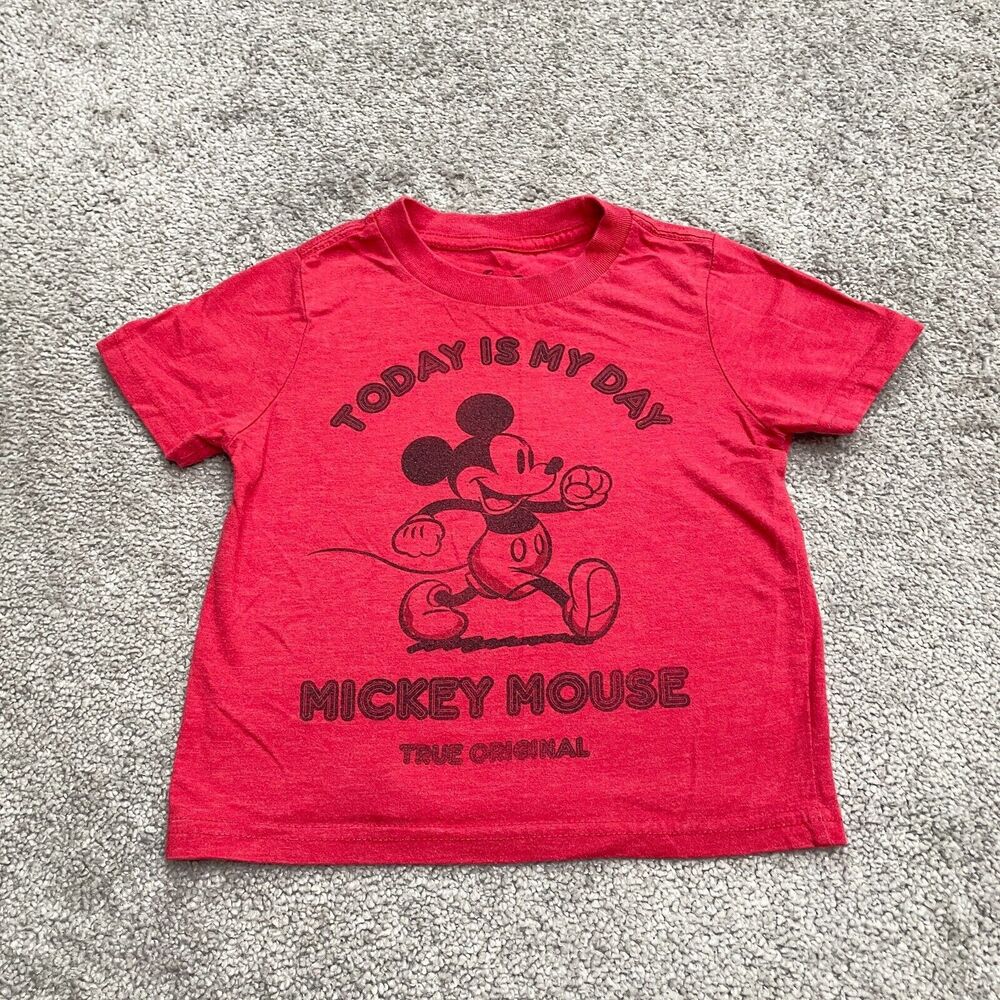Disney Mickey Mouse Graphic T-Shirt Toddler 2T Red Crew Neck Casual Cotton Tee